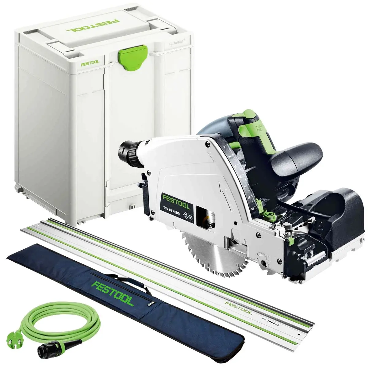 Festool Tsv 60 Kebq-Plus 230V Gb Plunge-Cut Saw - 576733 With 1 X Guide Rail Fs 1400/2 & Bag 1