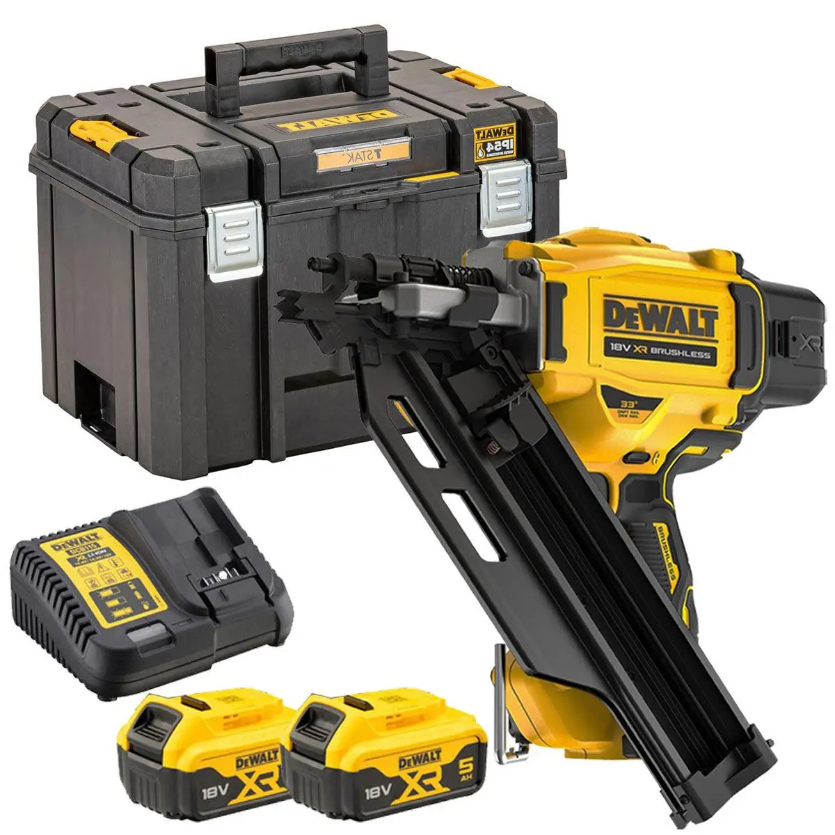 Dewalt Dcn930n 18V Brushless 90Mm First Fix Framing Nailer With 2 X 5.0Ah Battery Charger & Tstak Tool Box 1