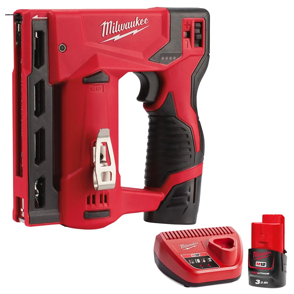 Milwaukee M12bst-0 12V Sub Compact Second Fix Stapler With 1 X 3.0Ah Battery & Charger 1