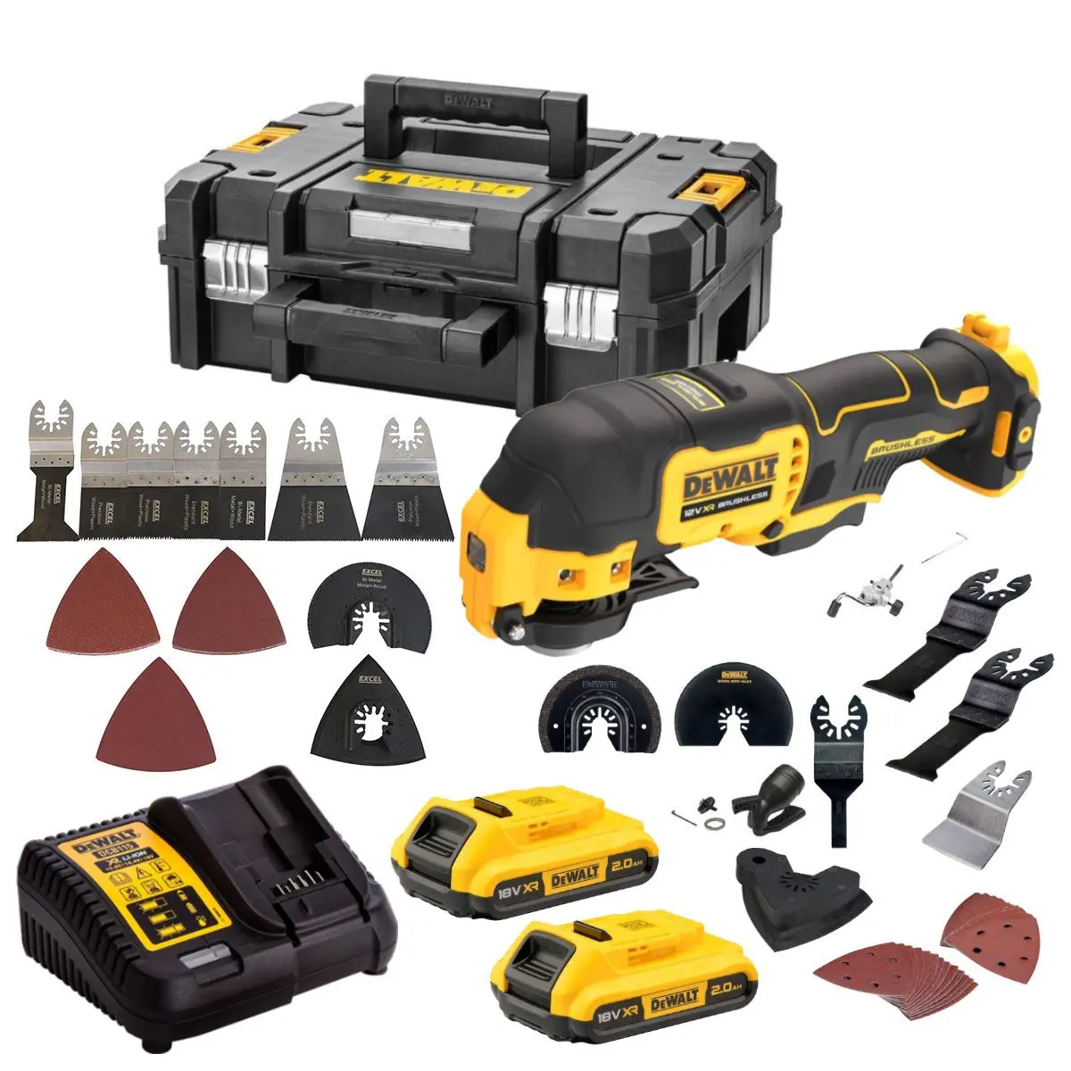 Dewalt Dcs353d2 12V Brushless Oscillating Multi-Tool With 2 X 2.0Ah Battery & 74 Accessories Set 1