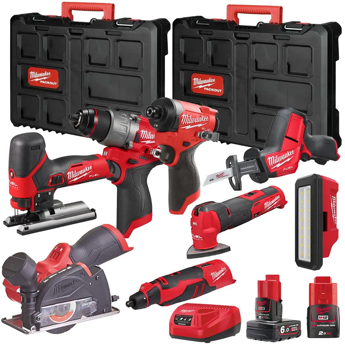 Milwaukee M12fpp7b2-633P 12V Fuel 8 Piece Powerpack Tool Kit With 1 X 6.0Ah & 2.0Ah Batteries, Charger & Case 1