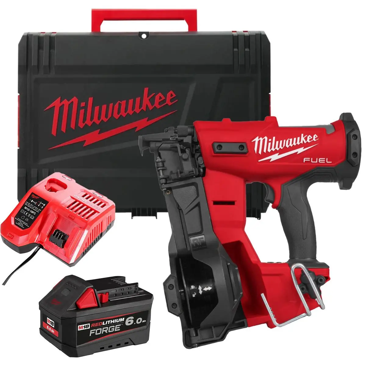 Milwaukee M18frcn45-0X 18V Fuel Brushless Roofing Coil Nailer With 1 X 6.0Ah Battery Charger & Case 1