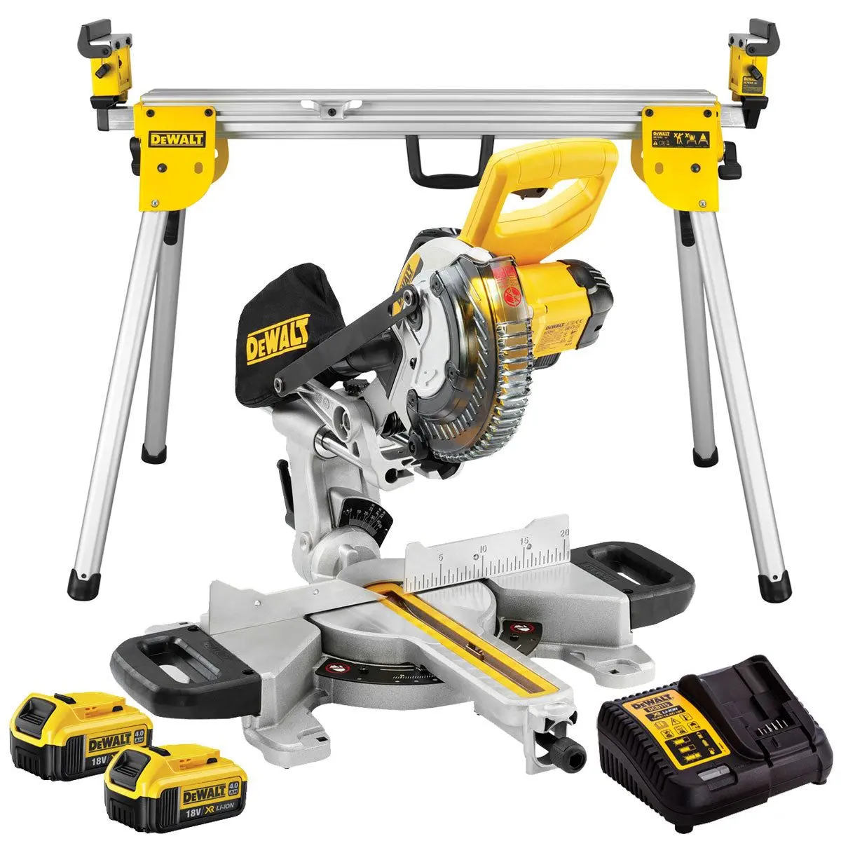 Dewalt Dcs365m2 18V Xps 184Mm Mitre Saw 2 X 4.0Ah Battery Charger & Leg Stand 1