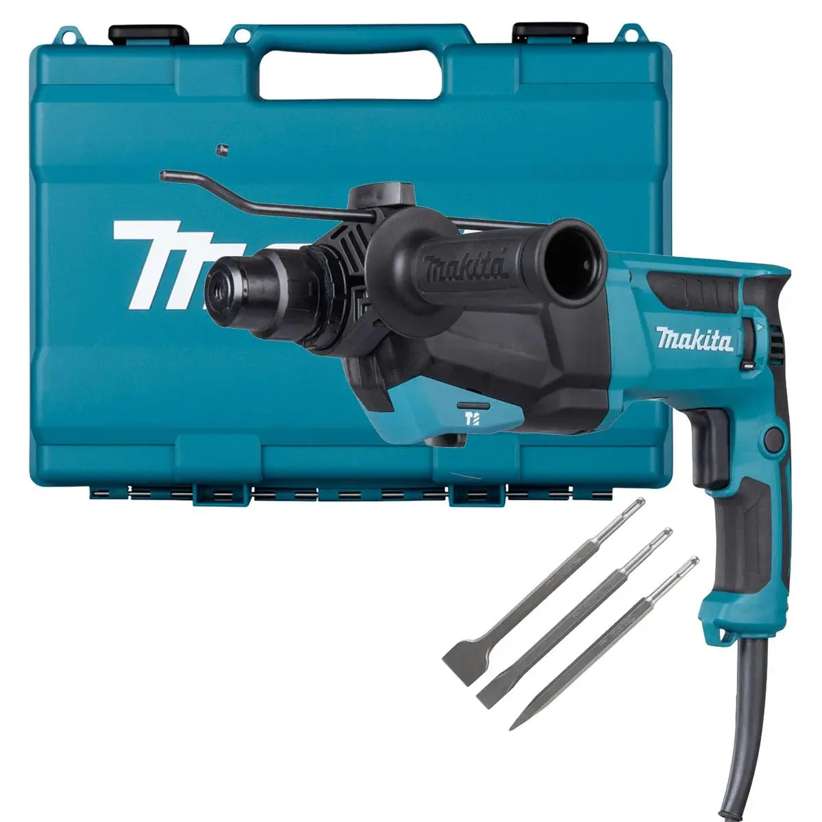 Makita Hr2670/2 26Mm Sds+ Rotary Hammer Drill With D-30134 Sds Plus Chisel Set 1