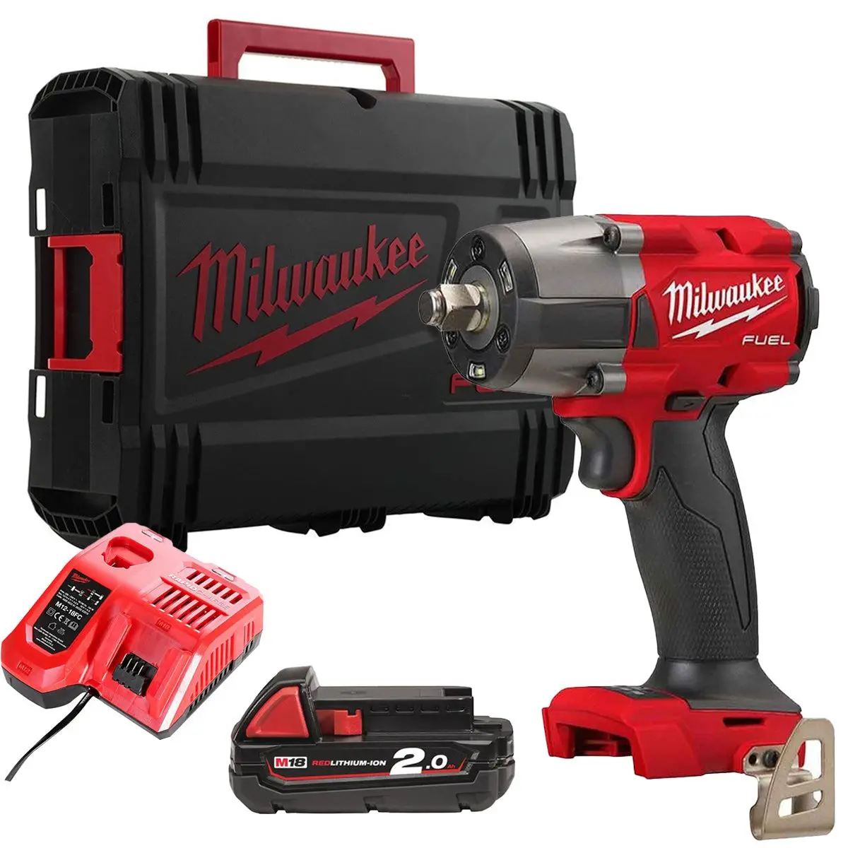 Milwaukee M18fmtiw2f12-0X 18V Brushless 1/2" Impact Wrench With 1 X 2.0Ah Battery Charger & Case 1