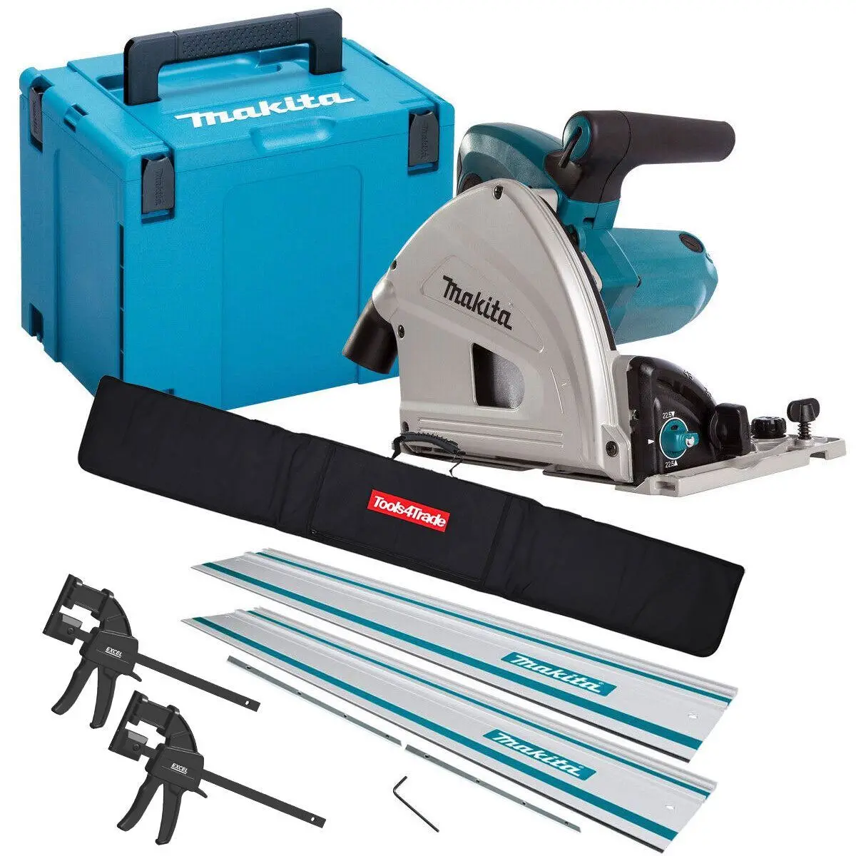 Makita Sp6000j2 240V 165Mm Plunge Saw In Case With 2 X Guide Rail Connector Bar & Clamp 1