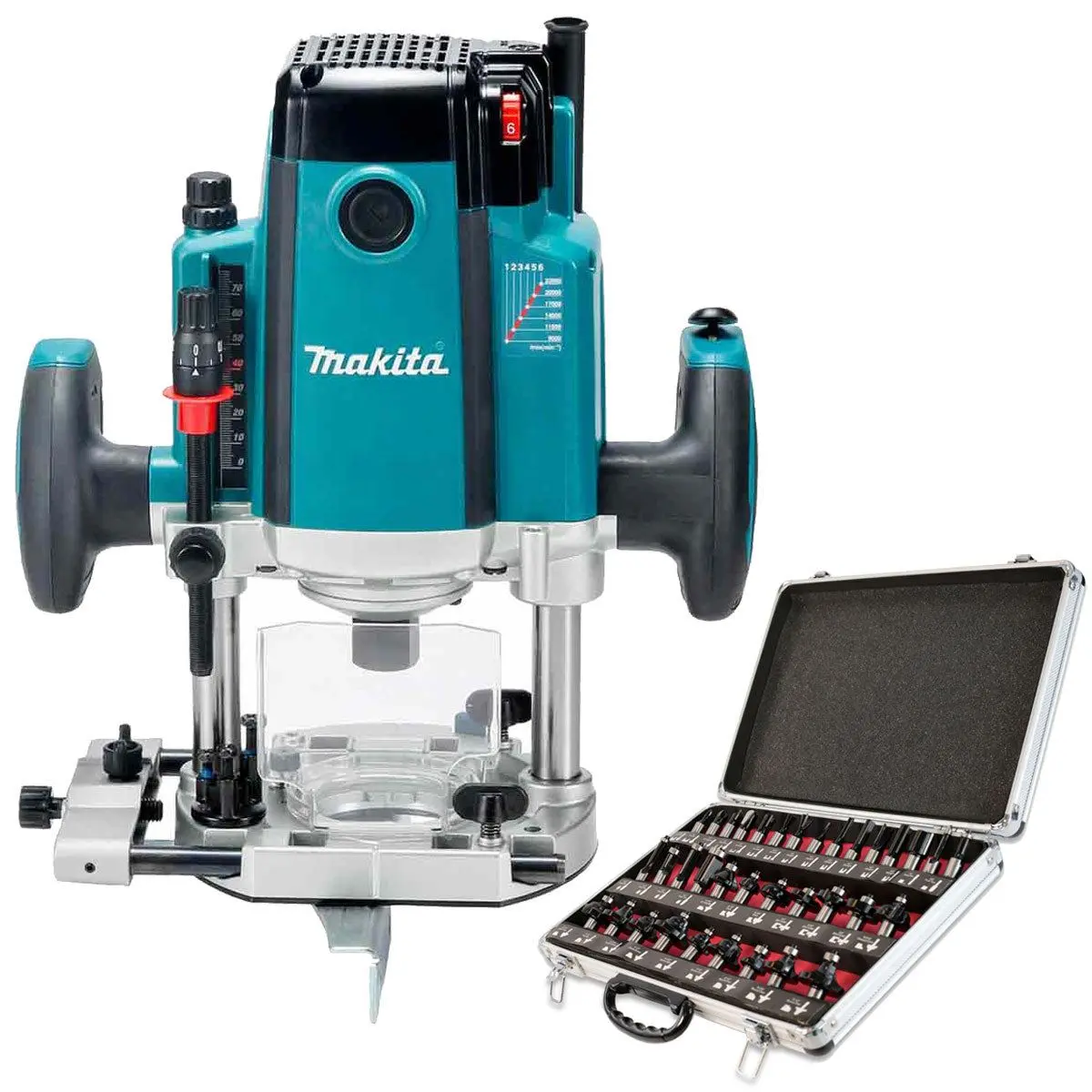 Makita Rp2303fc/2 1/2" Plunge Router 240V/2100W With Cutter Bit 35 Piece Set 1