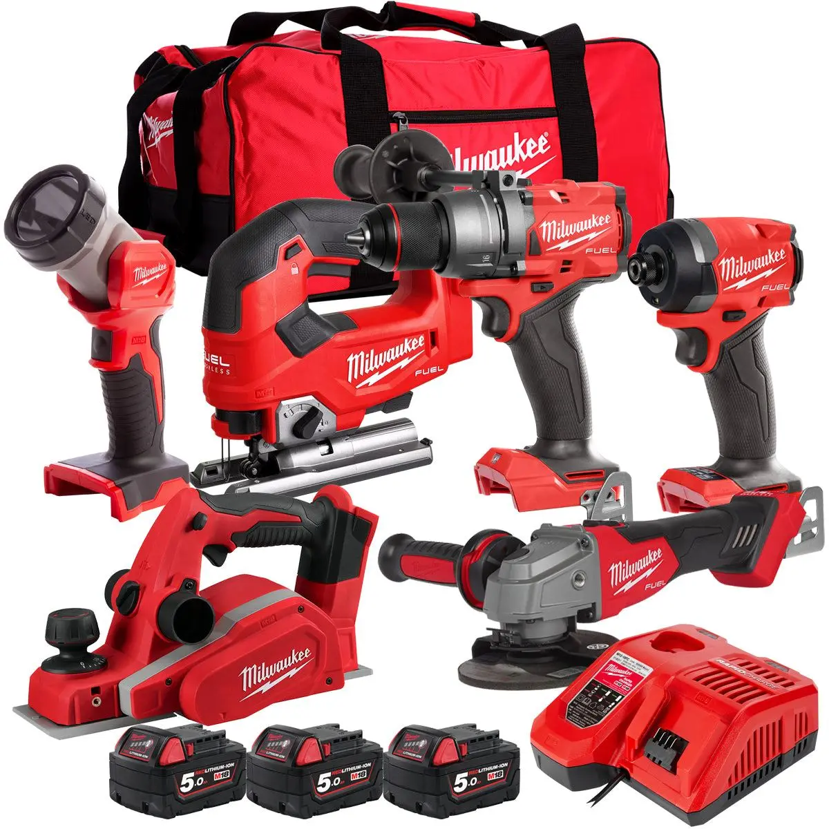 Milwaukee 18V 6 Piece Power Tool Kit With 3 X 5.0Ah Batteries T4tkitm-100 1