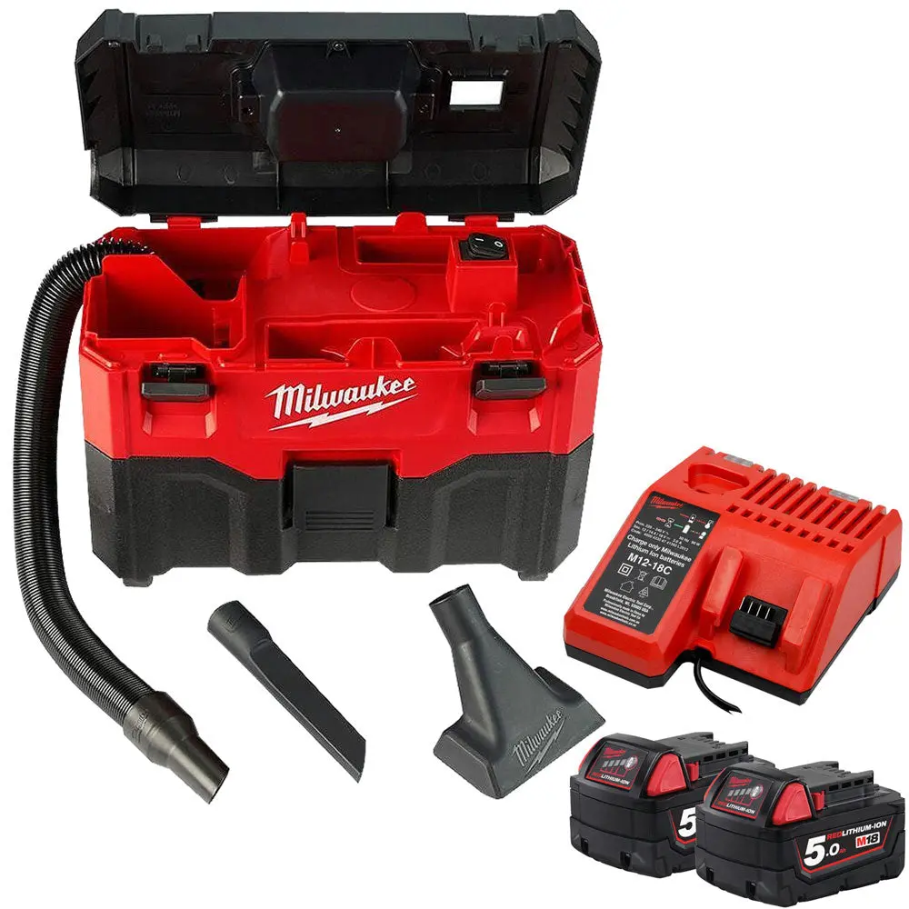 Milwaukee M18vc2-0 18V Wet/Dry Vacuum Cleaner With 2 X 5.0Ah Batteries & Charger 1