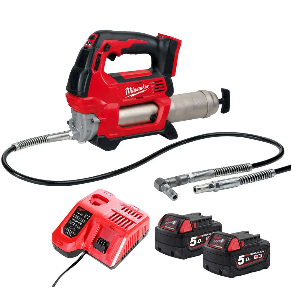 Milwaukee M18gg-0 18V M18 Cordless Grease Gun With 2 X 5.0Ah Batteries & Charger 1