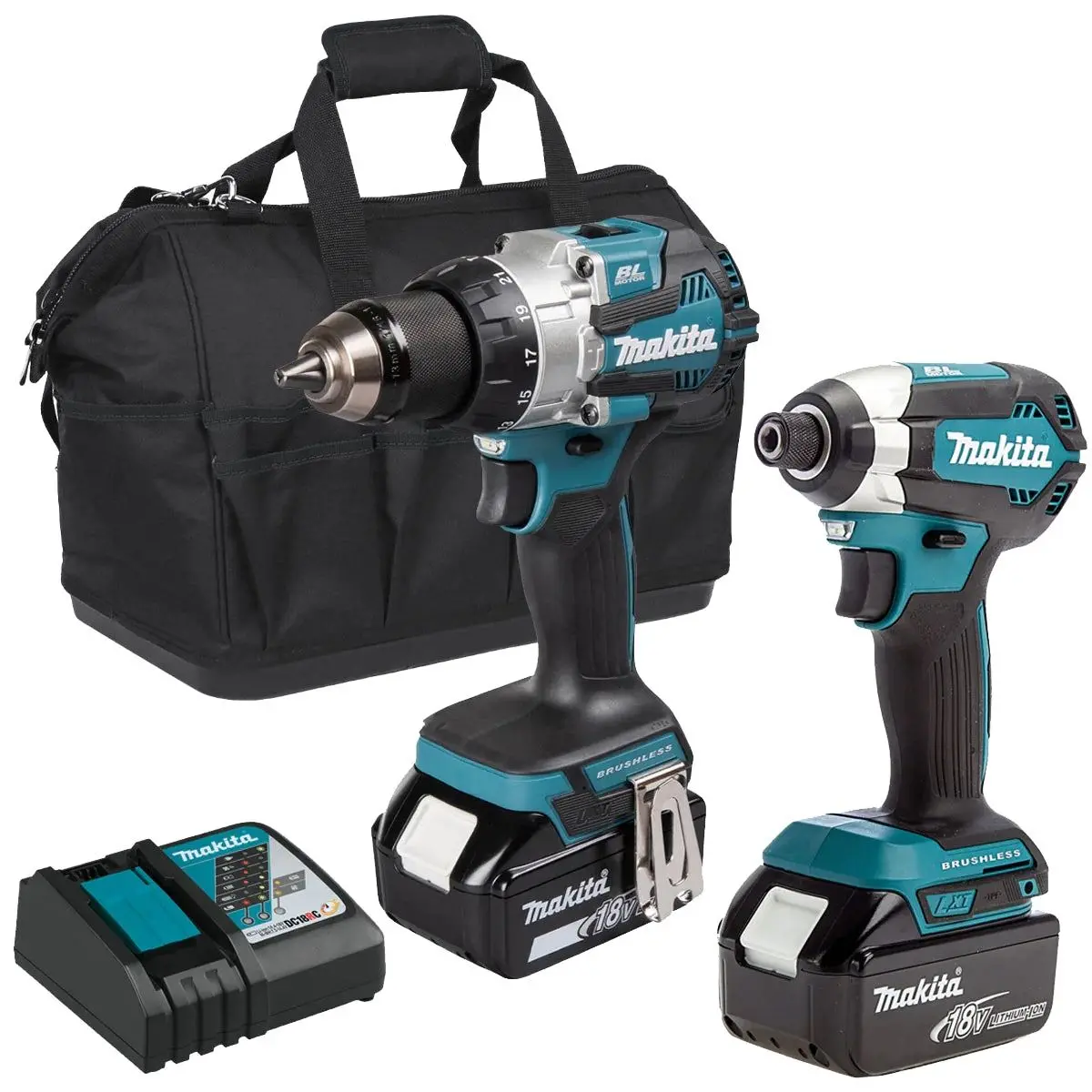 Makita Twin Pack 18V Combi Drill & Impact Driver With 2 X 5.0Ah Battery & Tool Bag 1