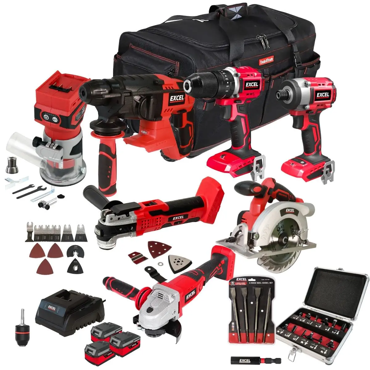 Excel 18V 7 Piece Power Tool Kit With 3 X 4.0Ah Battery Charger & Accessories Exlkit-17311 1