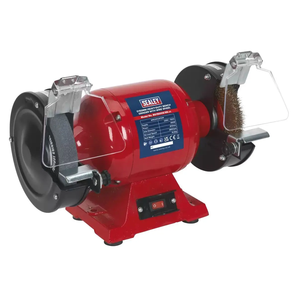 Sealey Bg150xw/99 Ø150mm Heavy-Duty Bench Grinder With Wire Wheel 230V/450W 1