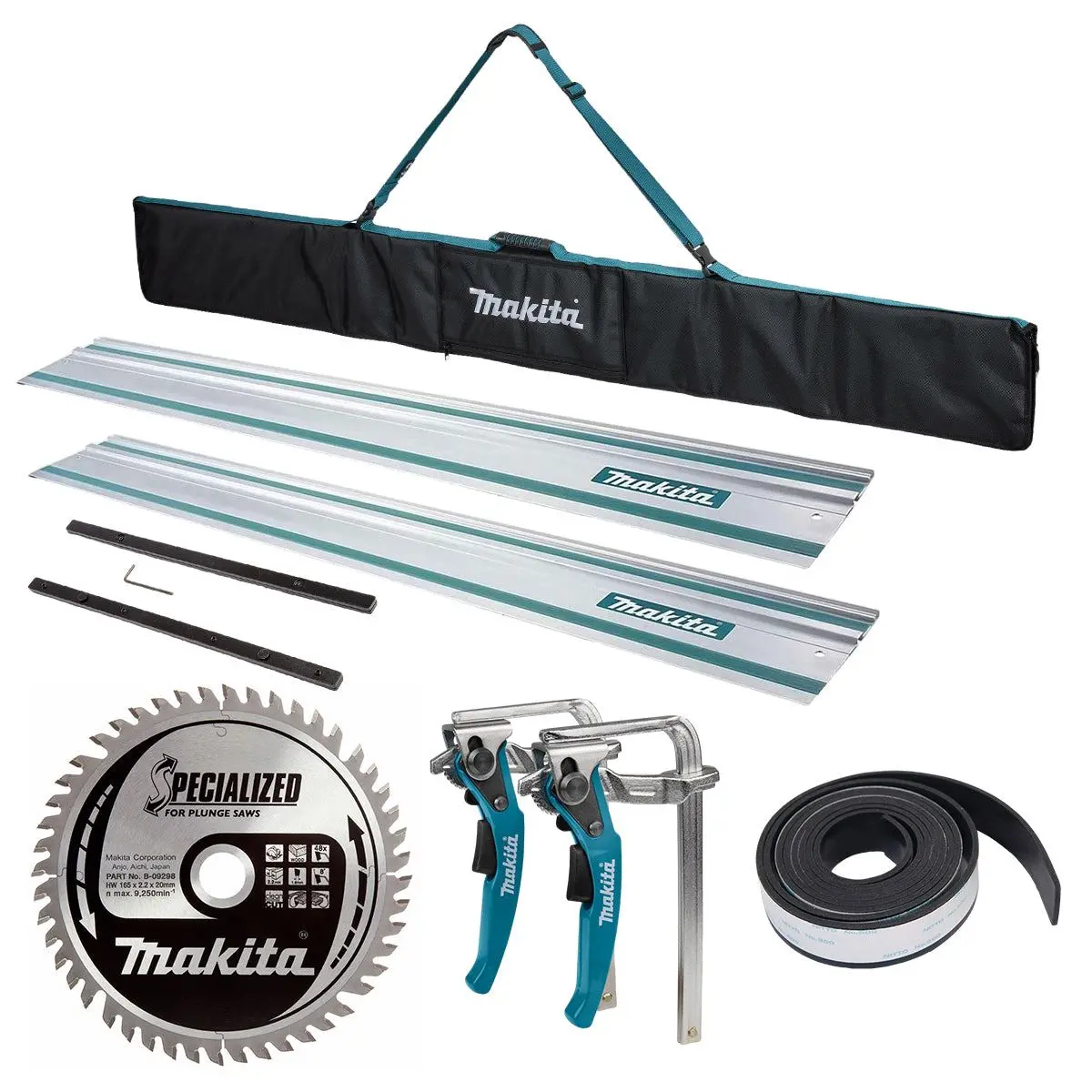 Makita 199141-8 1.5M Plunge Saw Guide Rail With Connector, Bag, Clamp Set, 48T Blade, Rubber 1