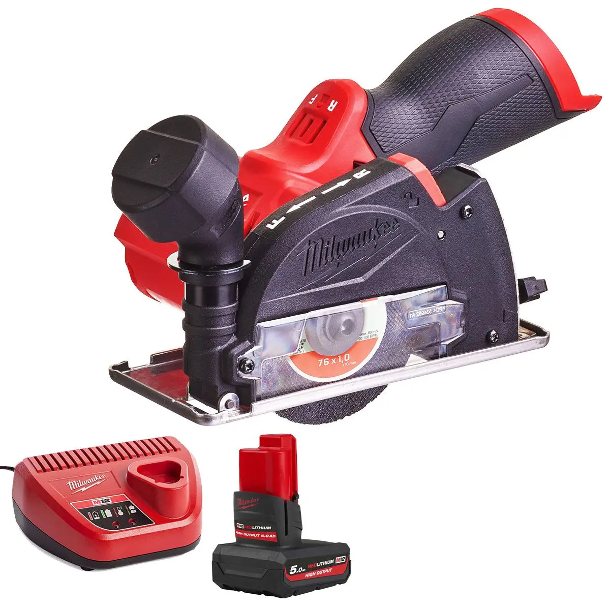 Milwaukee M12fcot-0 12V Fuel Brushless 76Mm Multi-Material Cut-Off Saw With 1 X 5.0Ah Battery & Charger 1