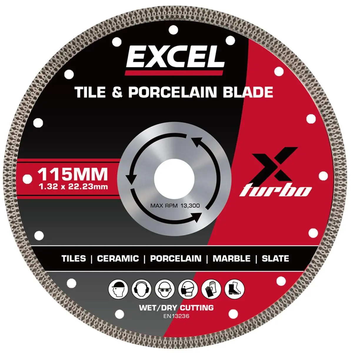 Excel 4.5" Diamond Blade For Cutting Ceramic & Porcelain - Wet & Dry Use 1