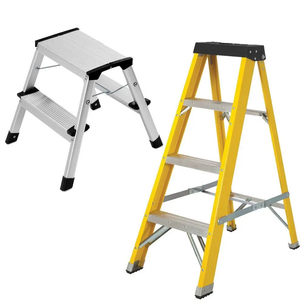 Excel Heavy Duty Fibreglass 4 Tread Ladder With 2 Step Hop Up Ladder 1