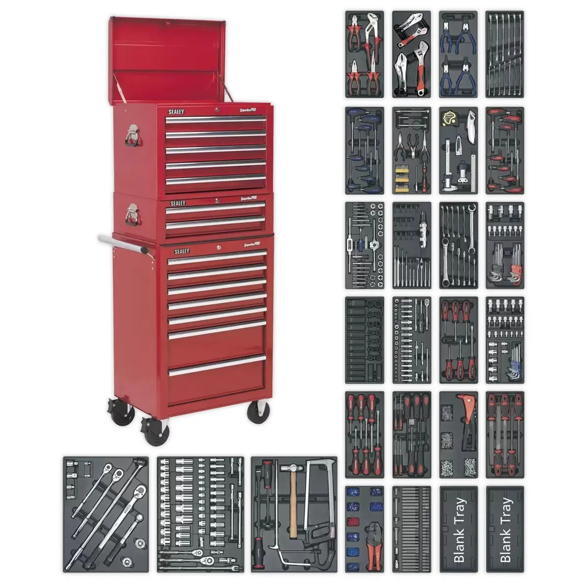 Sealey Sptcombo1 Tool Chest 14 Drawer & 1179Pc Tool Kit-Red 1