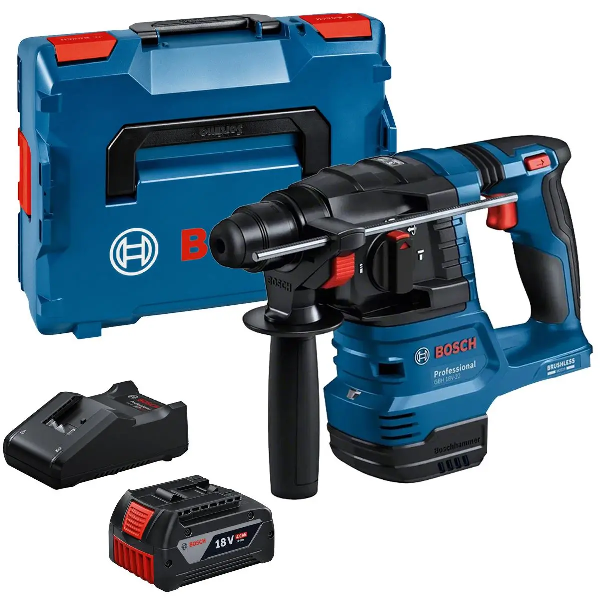 Bosch Gbh 18V-22 18V Brushless Sds-Plus Rotary Hammer Drill With 1 X 4.0Ah Battery, Charger & Case 1