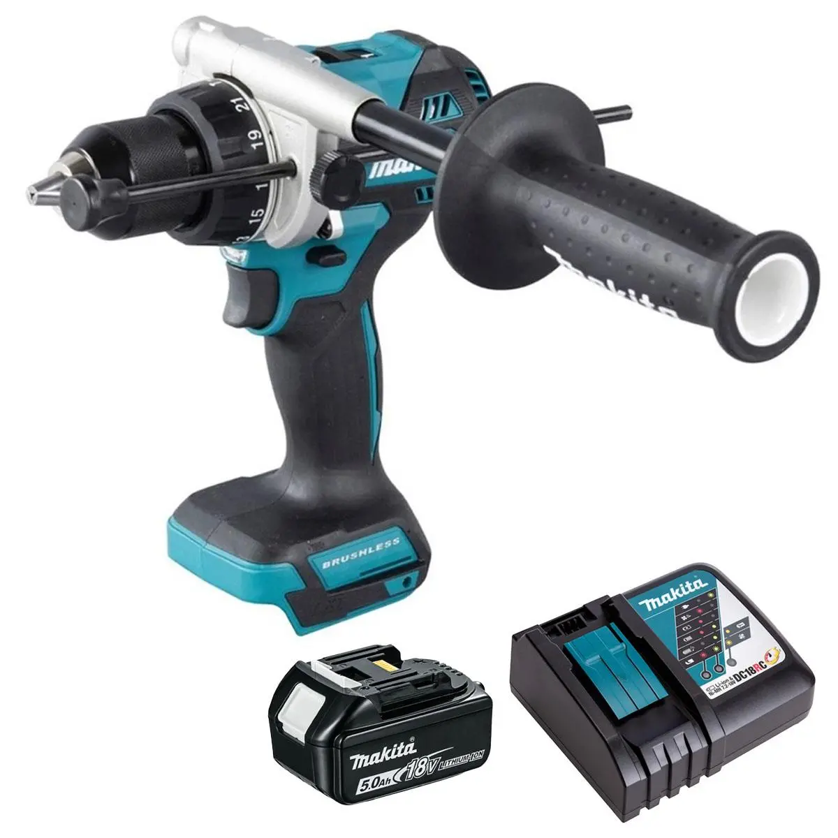 Makita Dhp492z 18V Lxt Brushless Combi Drill With 1 X 5.0Ah Battery & Charger 1