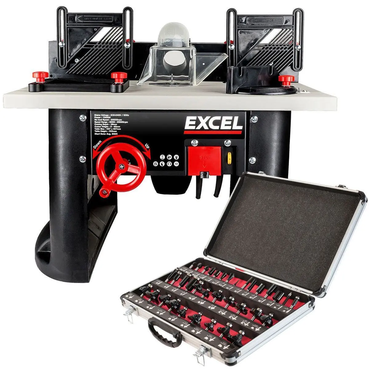 Excel Table Router Cutter 240V/1500W Black With 1/2In Shank Router Cutter Bit 35 Piece Set 1