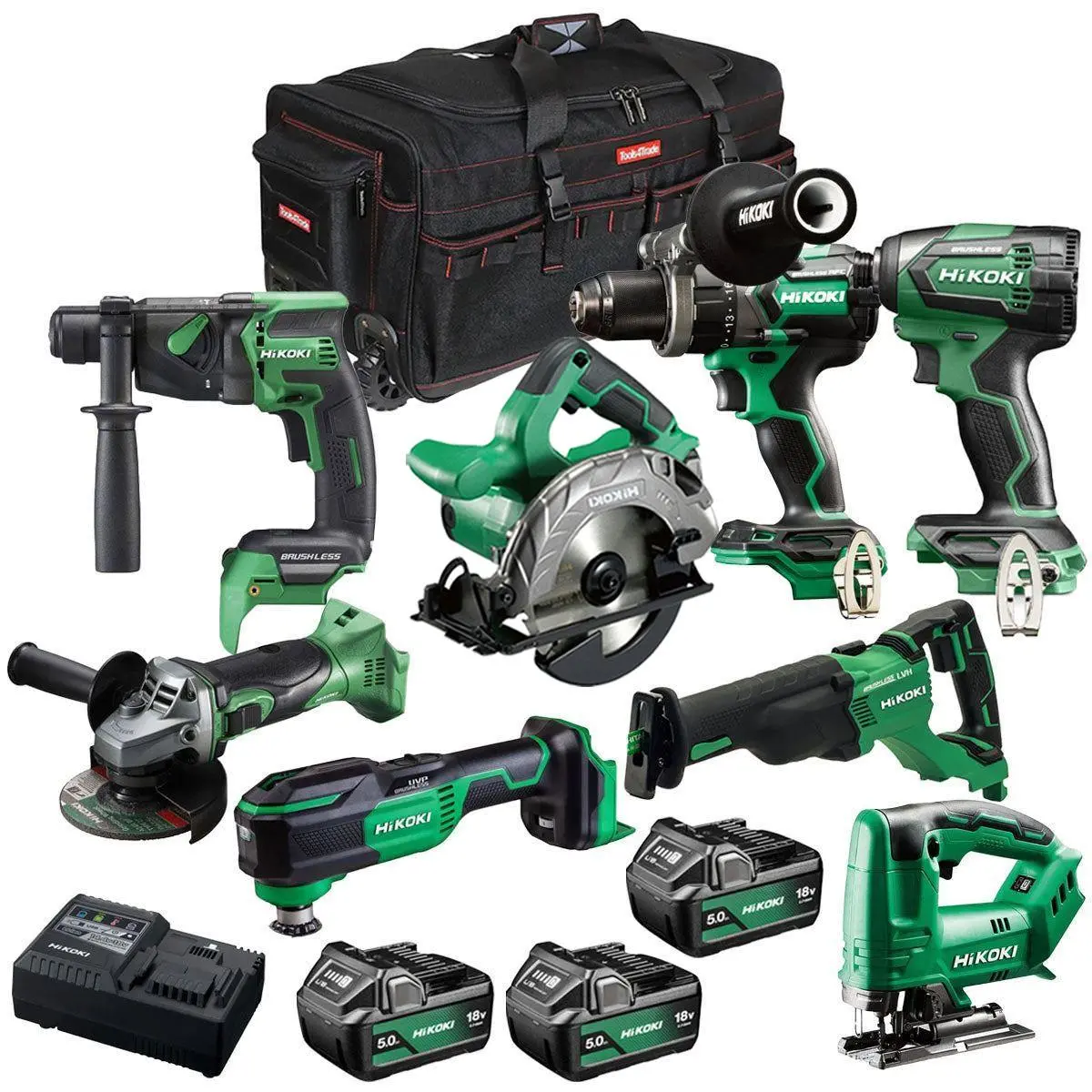 Hikoki 18V 8 Piece Power Tool Combo Kit With 3 X 5.0Ah Battery & Charger T4tkit-27298 1