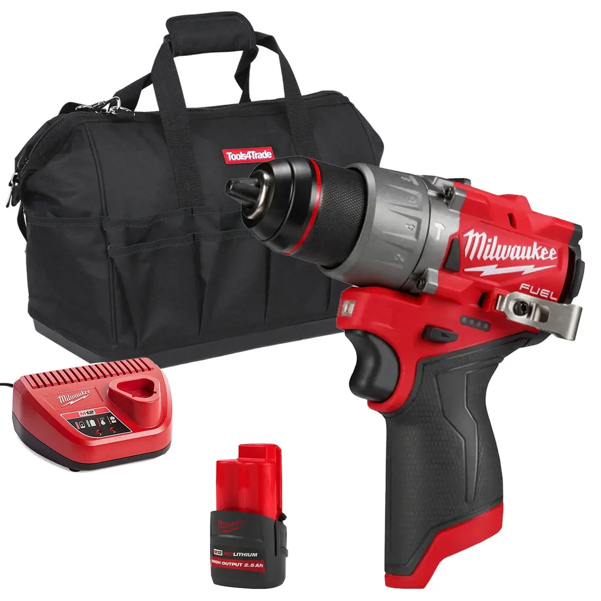 Milwaukee M12fpd2-0 12V Brushless Combi Drill With 1 X 2.5Ah Battery Charger & Bag 1