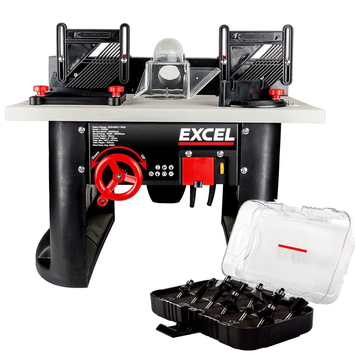 Excel Table Router Cutter 240V/1500W Black With 1/4In Shank Tct Router Cutter Bit 12 Piece Set 1