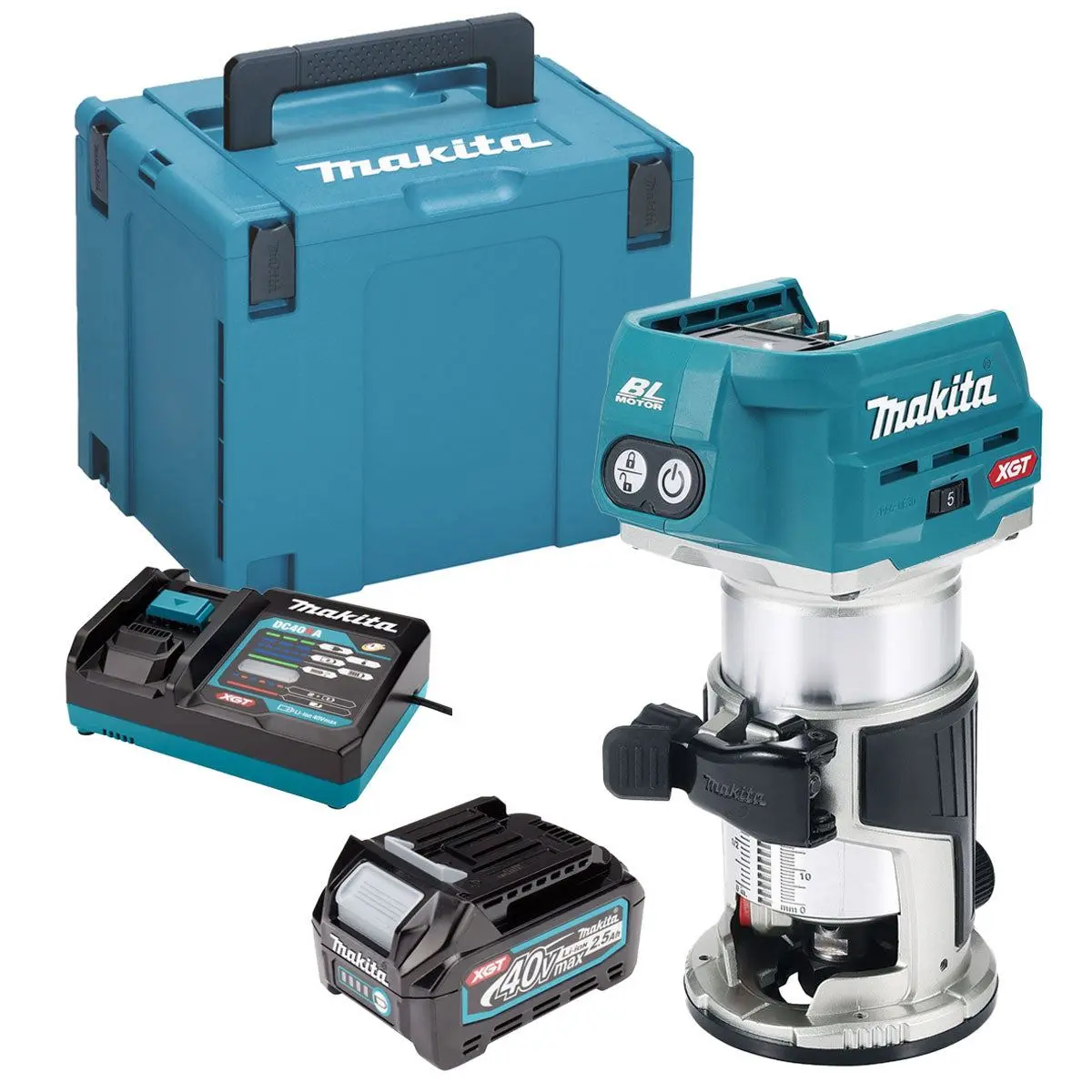 Makita Rt001gz20 40Vmax Xgt Li-Ion Brushless Router Trimmer With 1 X 2.5Ah Battery Charger & Case 1
