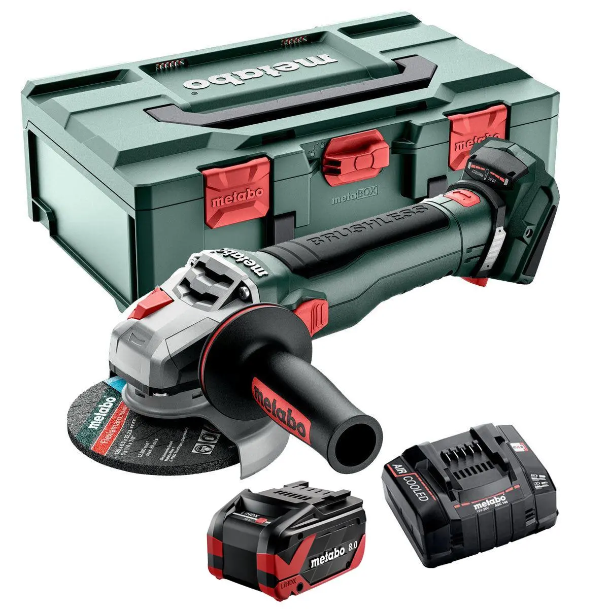 Metabo Wb 18 Lt Bl 11-125 18V Brushless Angle Grinder With 1 X 8.0Ah Battery Charger & Case 1
