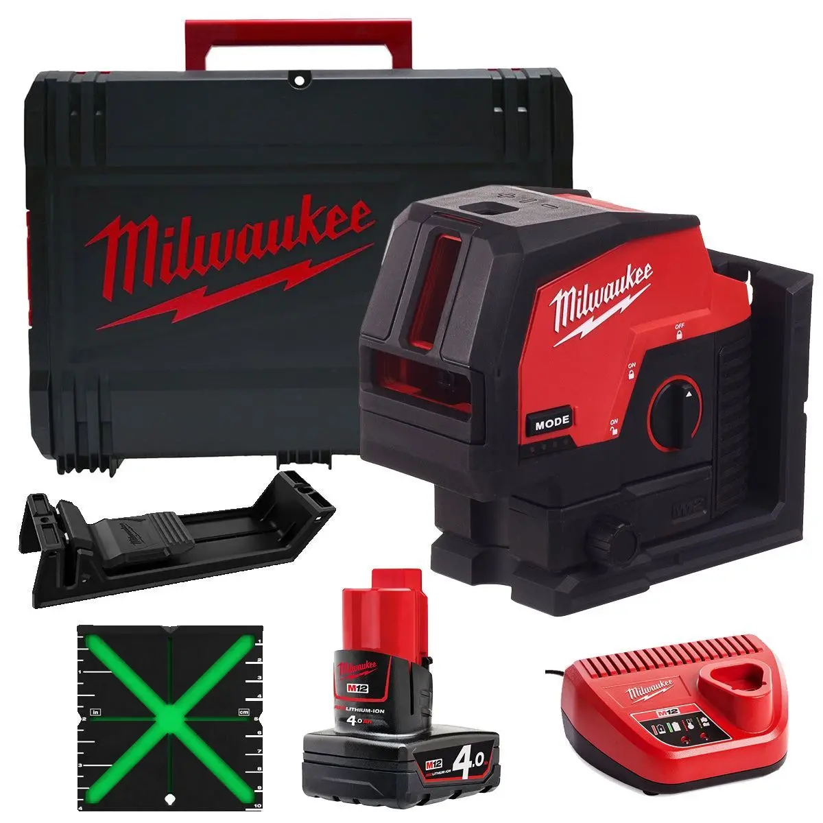 Milwaukee M12cllp-0 12V Green Cross Line 2 Plane Laser 360° With 1 X 4.0Ah Battery Charger & Case 1