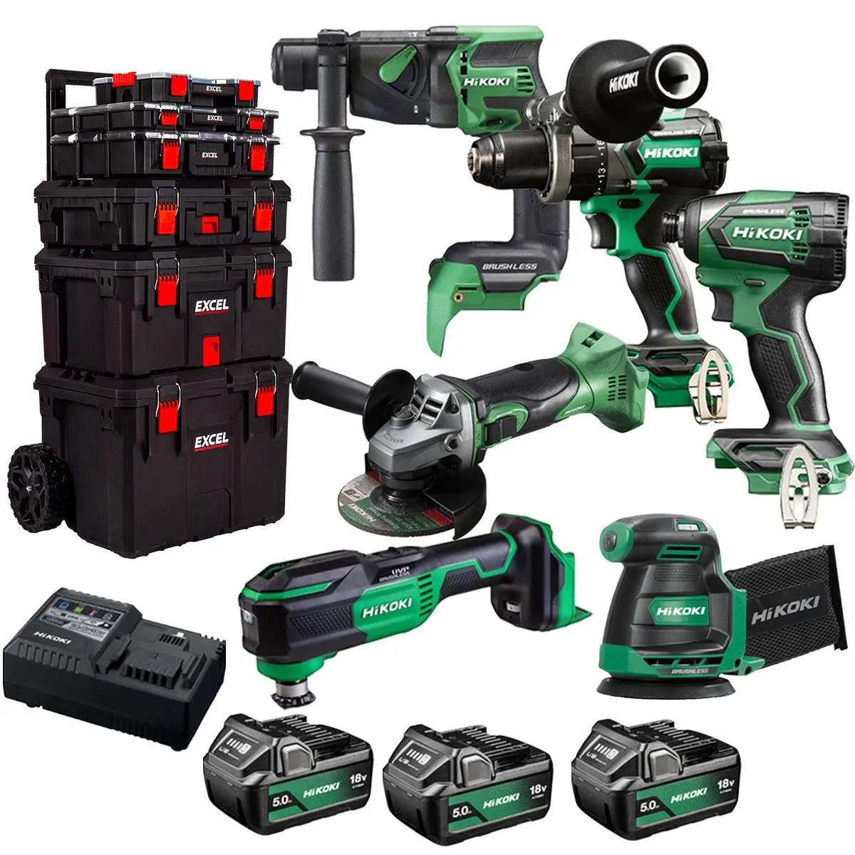 Hikoki 18V 6 Piece Power Tool Combo Kit With 3 X 5.0Ah Battery & Trolley Toolbox 1