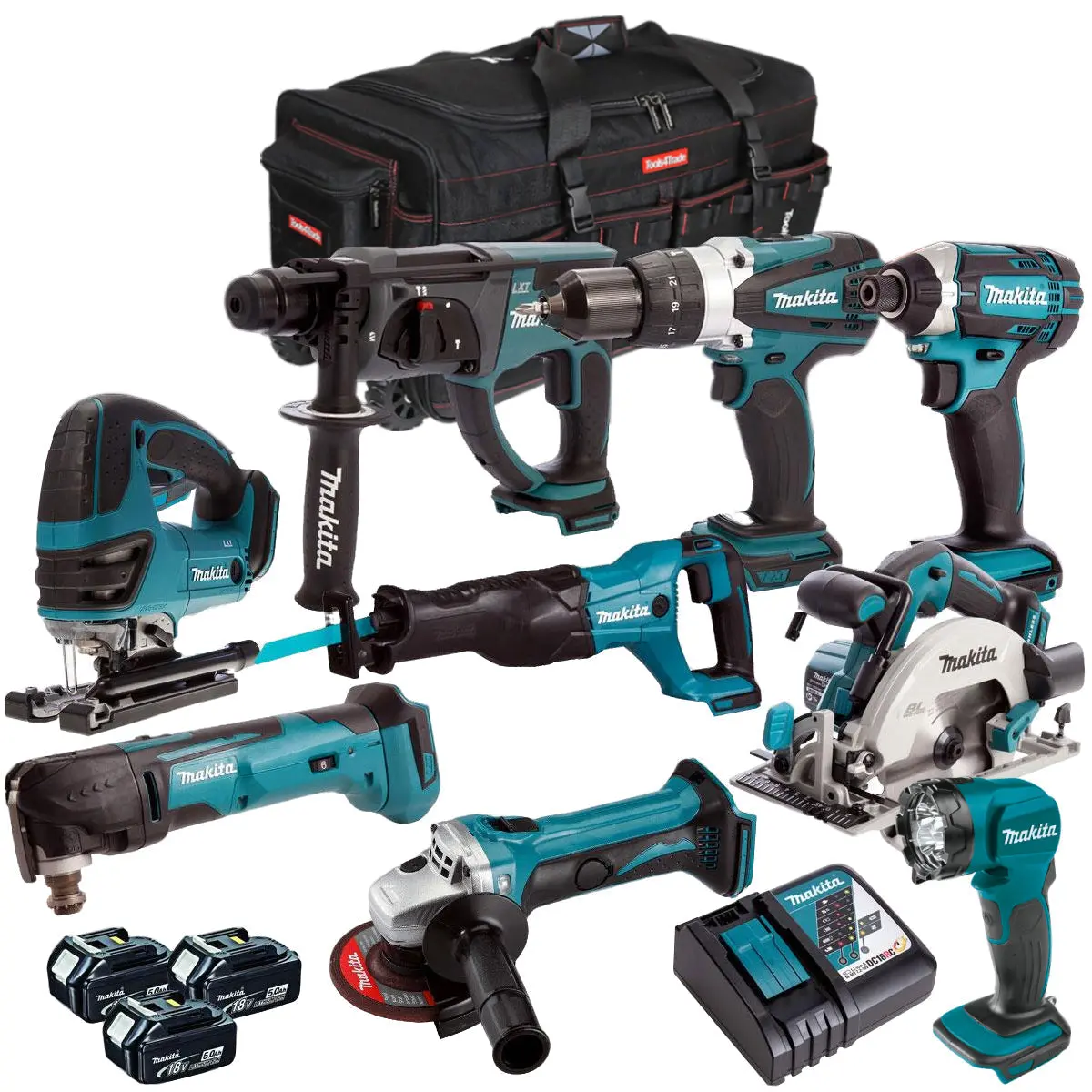 Makita Dlxt4t9068 18V 9 Piece Power Tool Kit With 3 X 5.0Ah Battery & Charger 1