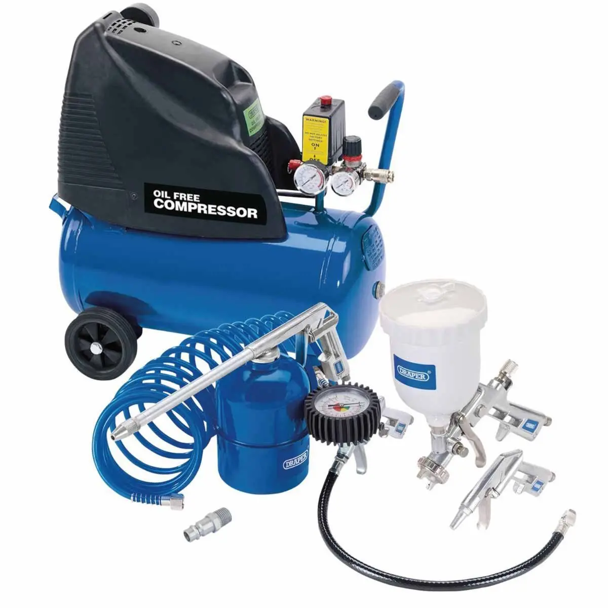 Draper Ptkda25/4314Ak Direct Drive Oil Free Air Compressor 24L & Air Tool Kit 25936 1