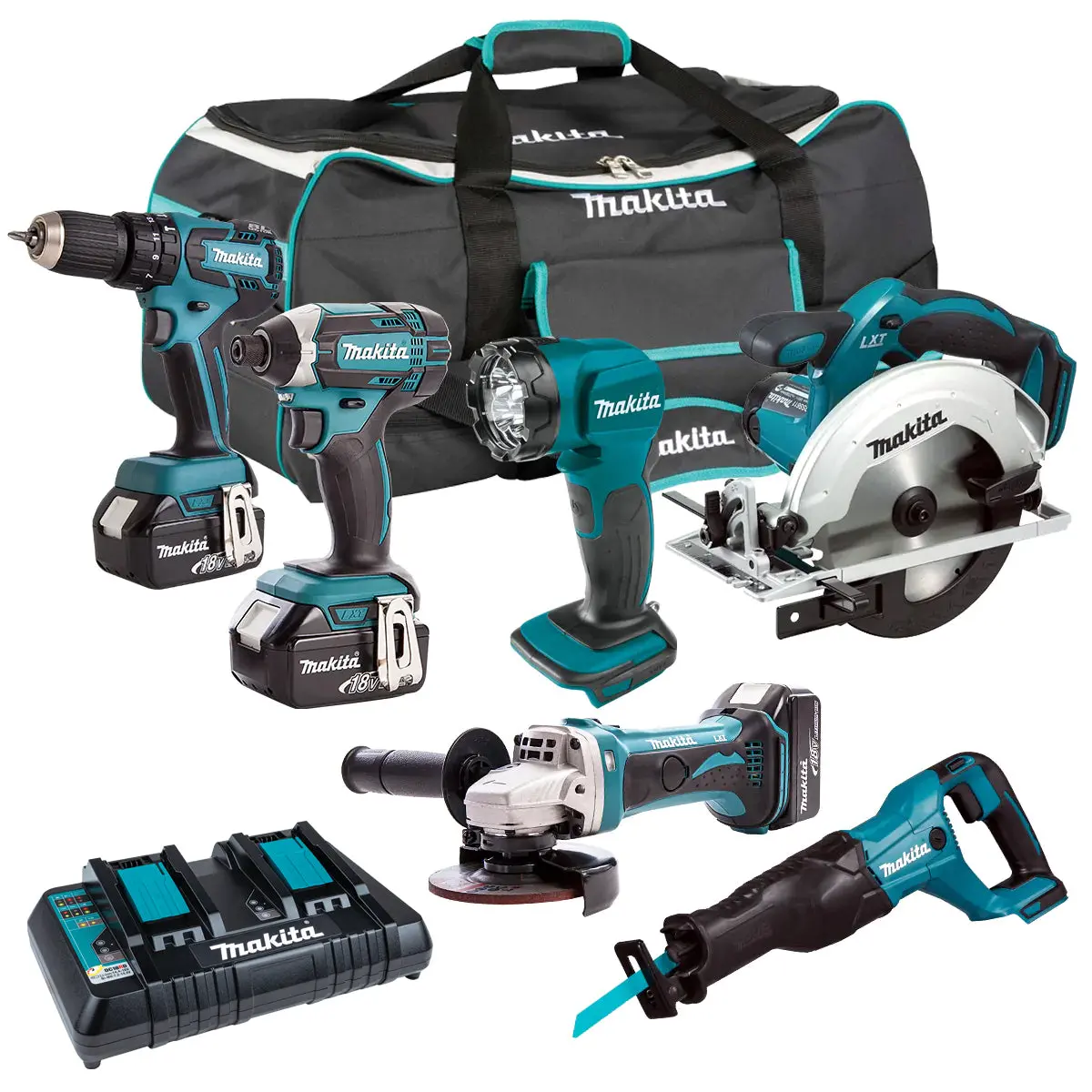 Makita 18V Lxt 6 Piece Combo Kit 3 X 5.0Ah Batteries Charger & Bag T4tkit-223 1