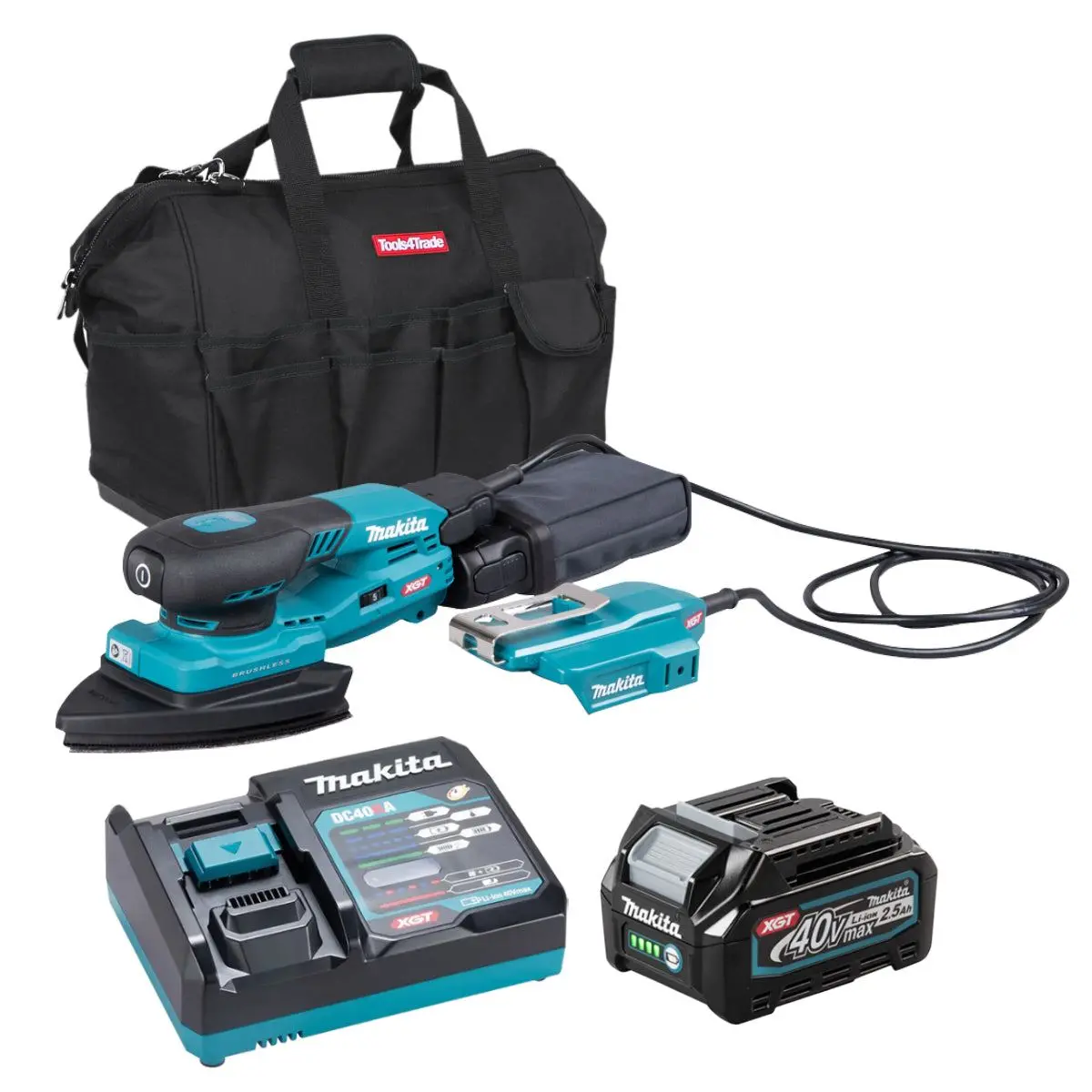 Makita Bo006cgz 40V Xgt 100 X 150Mm Brushless Orbital Sander With 1 X 2.5Ah Battery Charger & Bag 1