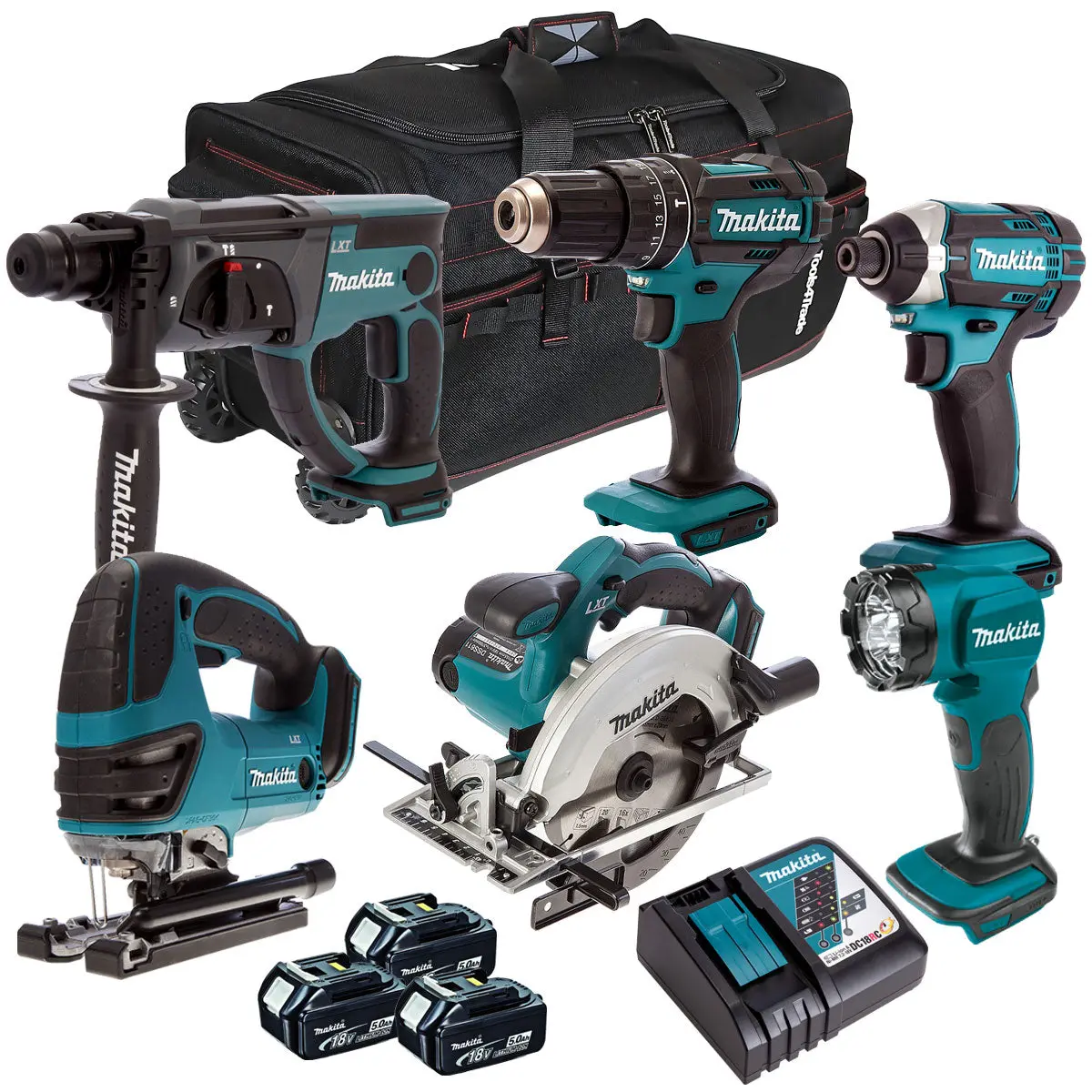 Makita 18V 6 Piece Cordless Power Tool Kit With 3 X 5.0Ah Battery & Charger T4tkit-225 1