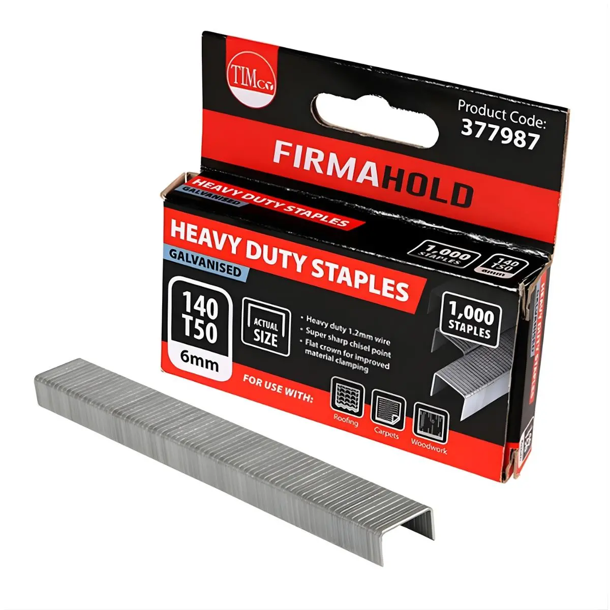 Firmahold 6Mm Heavy Duty Chisel Point Galvanised Staples Pack Of 1000 - 377987 1