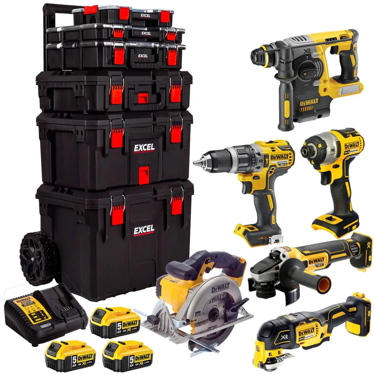 Dewalt 18V 6 Piece Power Tool Kit With 3 X 5.0Ah Battery & Trolley Toolbox 1