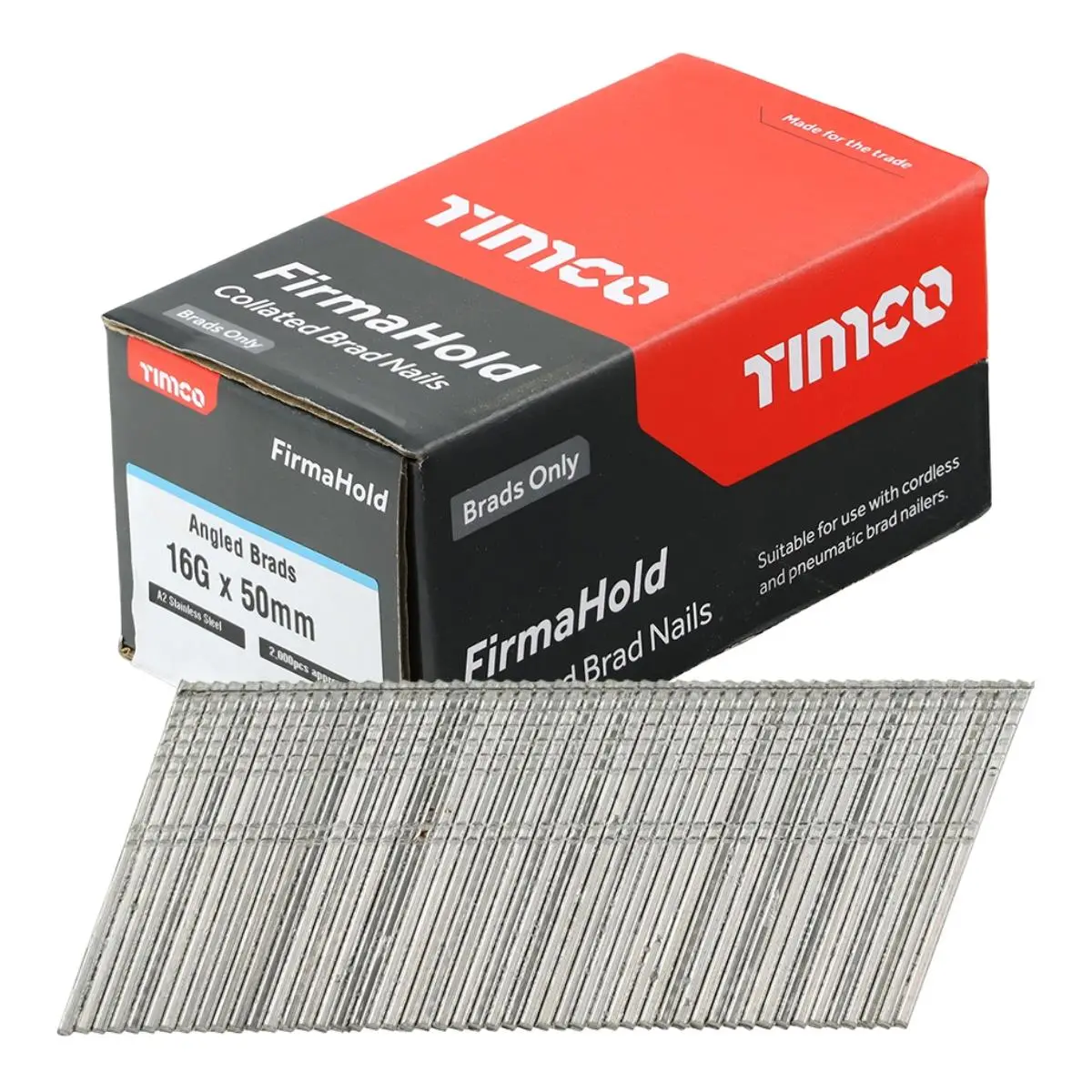 Firmahold 50Mm A2 Stainless Steel 16 Gauge 2000 Angled Collated Brad Nails Abss1650 1