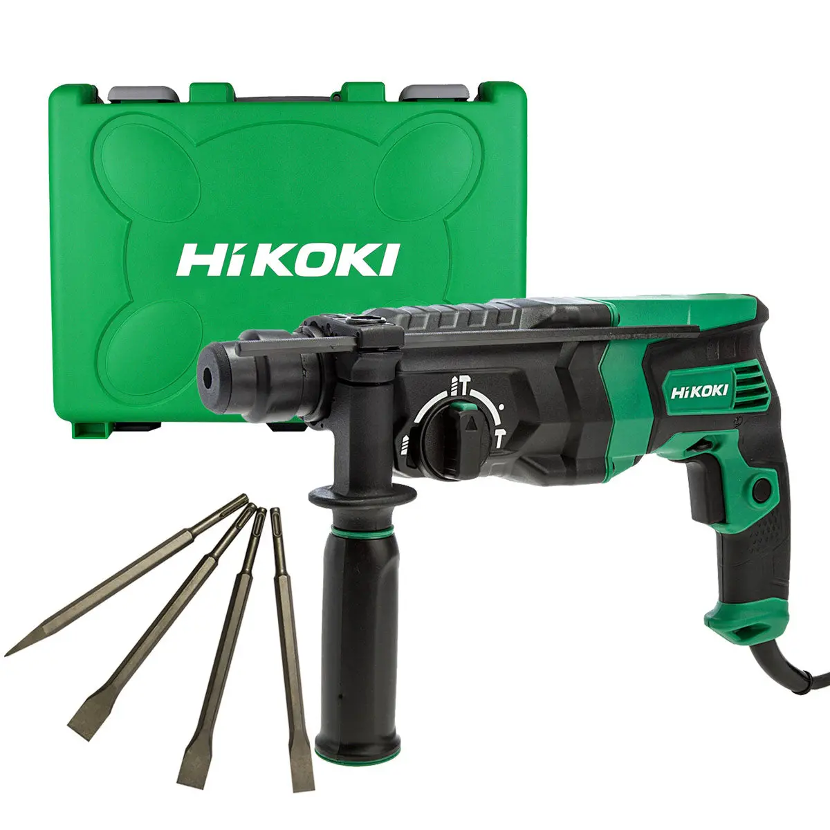 Hikoki Dh26px2 830W Sds+ Rotary Hammer Drill 240V With 4 Piece Chisel Set 1