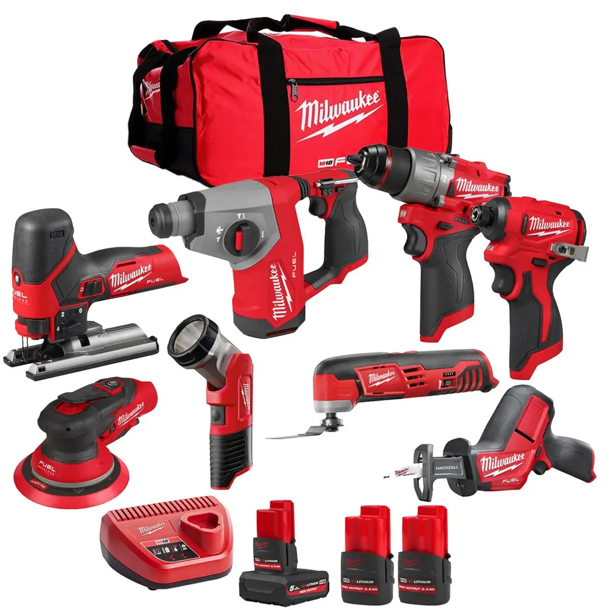 Milwaukee 12V 8 Piece Power Tool Kit With 3 X Batteries T4tkitm - 18499 1