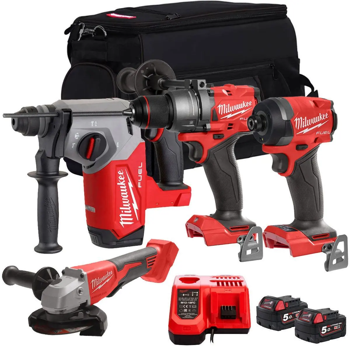 Milwaukee M18fpp4z-503B 18V Brushless 4 Piece Power Tool Kit With 2 X 5.0Ah Batteries Charger & Bag 1