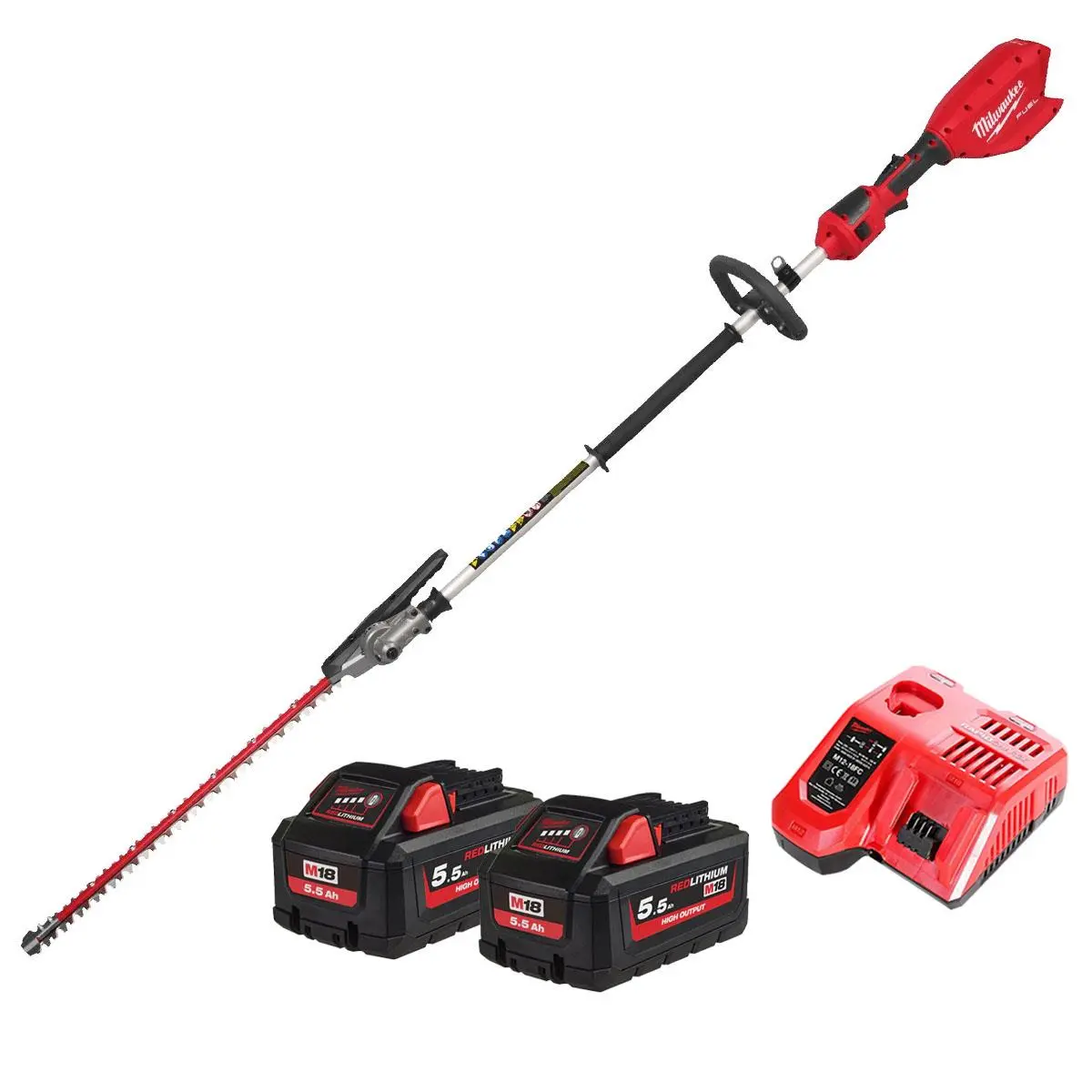 Milwaukee M18fhete22-0 M18 18V Brushless Pole Hedge Trimmer With 2 X 5.5Ah Batteries & Charger 1