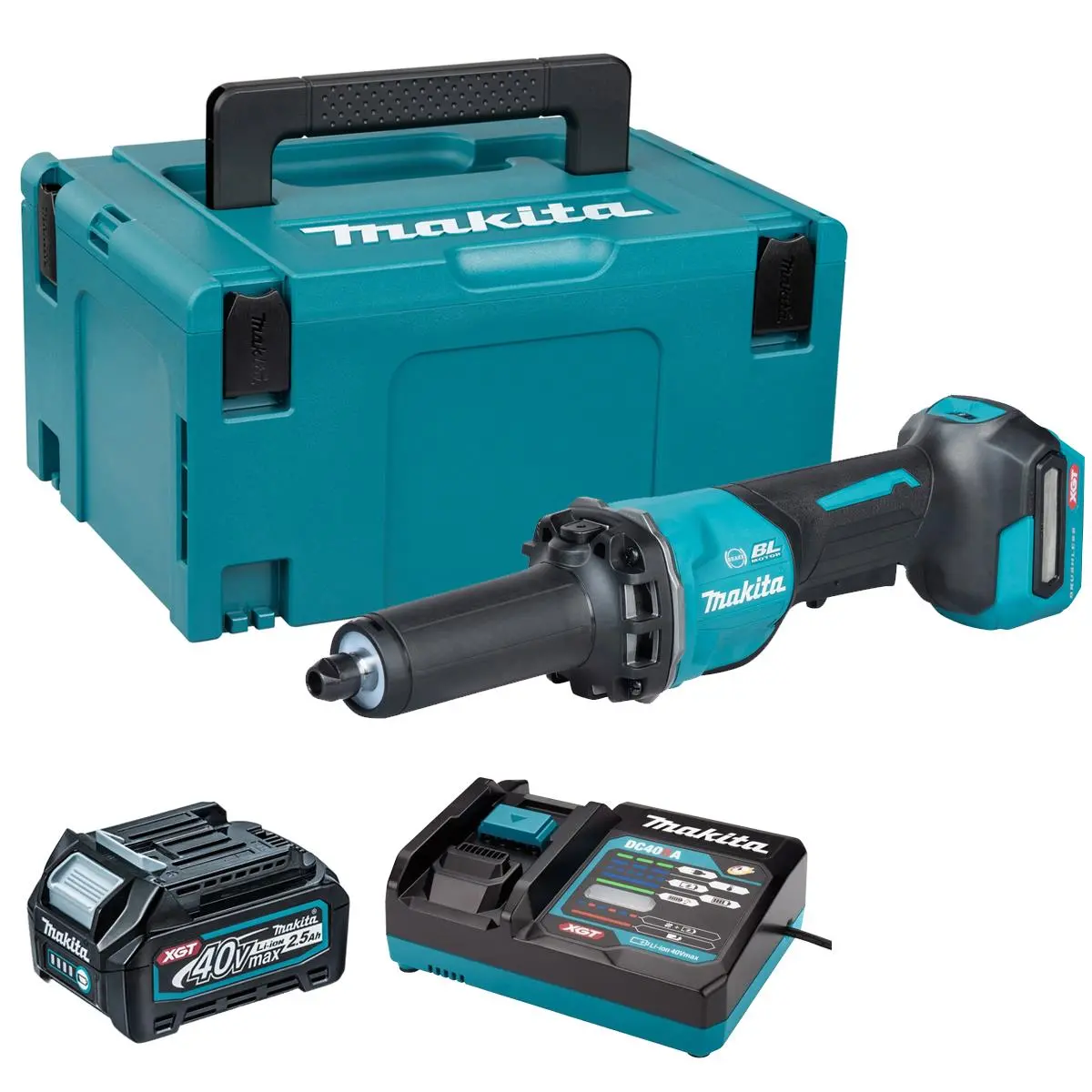 Makita Gd002gz01 40V Max Xgt Brushless Die Grinder With 1 X 2.5Ah Battery Charger & Case 1