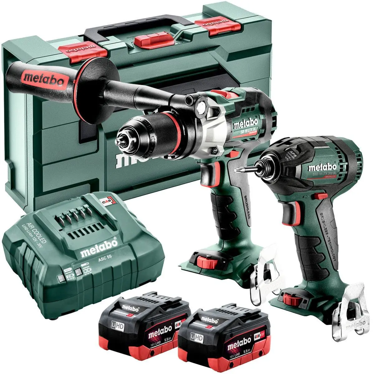 Metabo Combo Set 2.1.15 18V Brushless Hammer Drill & Impact Driver With 2 X 5.5Ah Batteries, Charger In Case 1