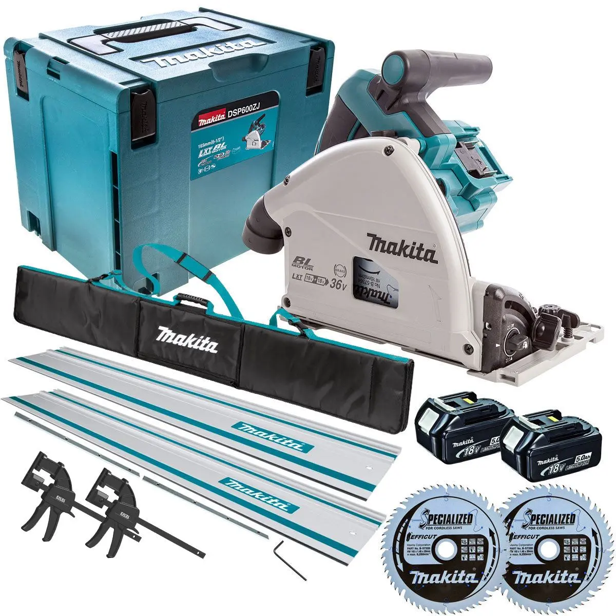 Makita Dsp600tj 36V 165Mm Brushless Plunge Saw 2 X 5.0Ah & Accessories Set 1