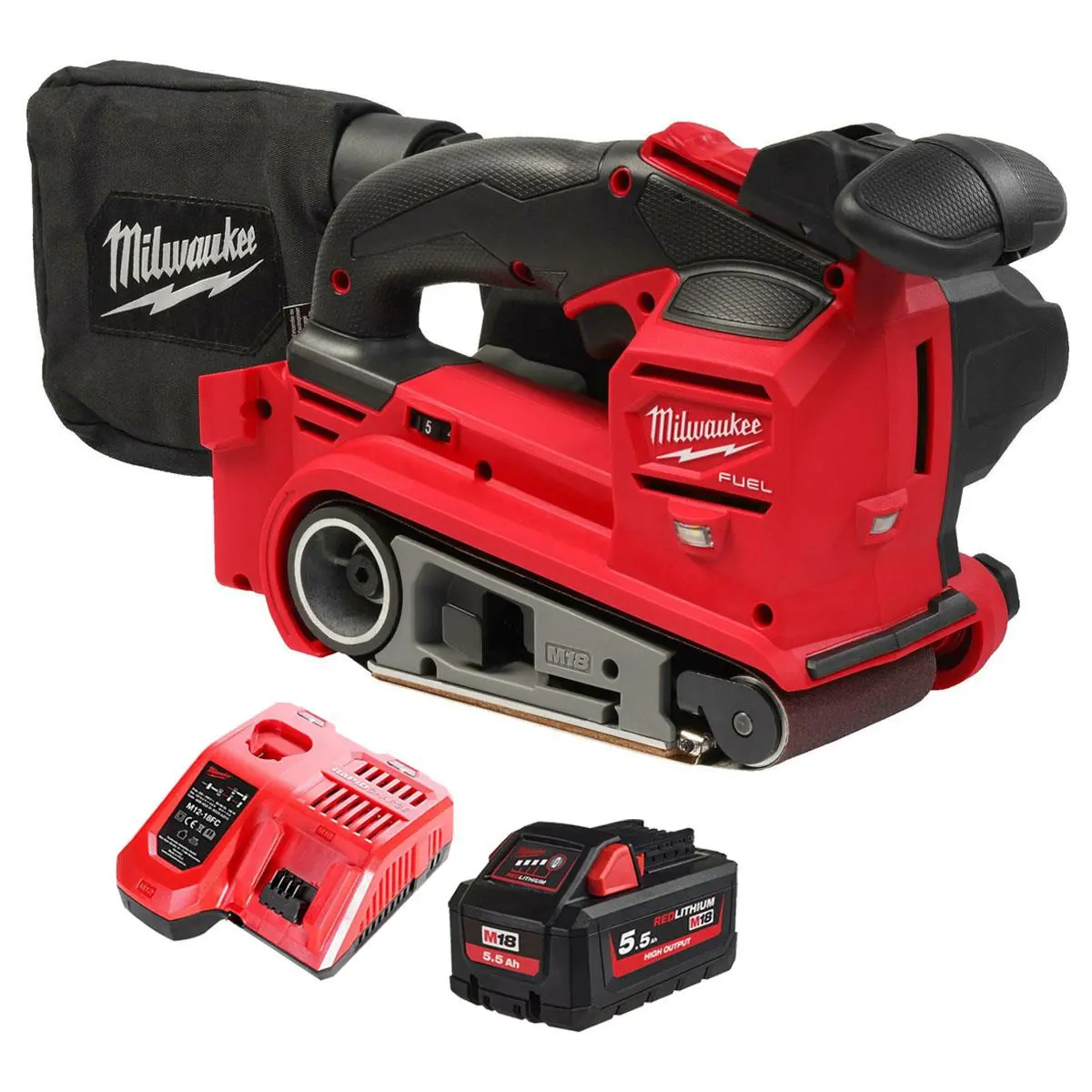 Milwaukee M18fbts75-0 M18 Fuel 18V Brushless Belt Sander With 1 X 5.5Ah Battery & Charger 1