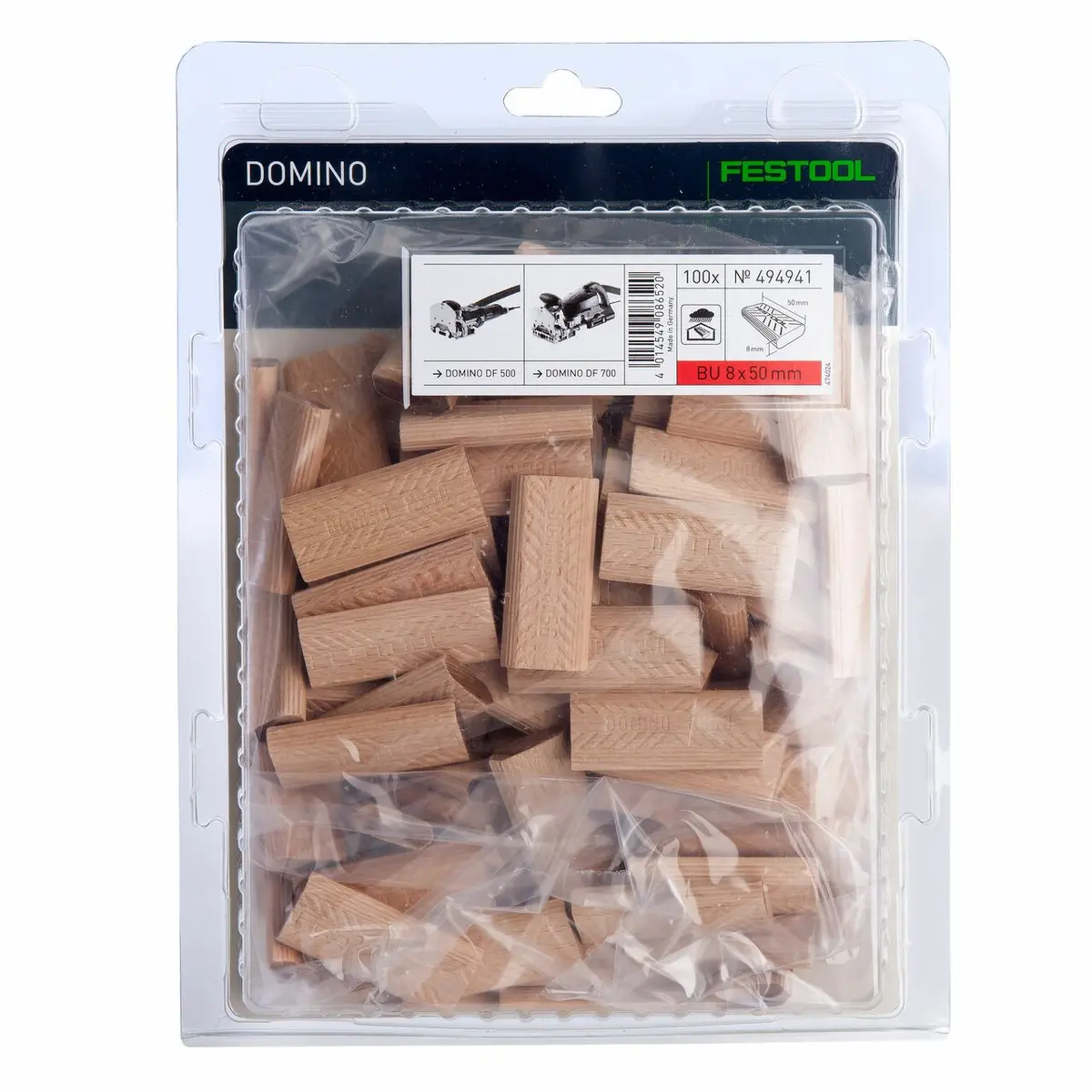 Festool D 8X50/100 Bu Domino Beech Pack Of 100 - 494941 For Df 500 And Df 700 1