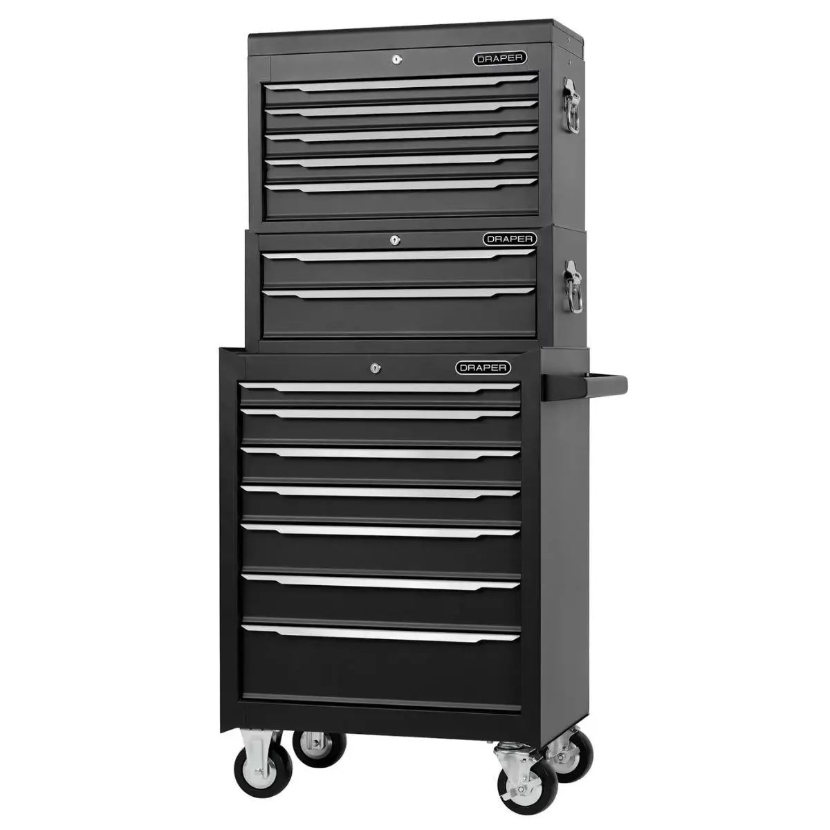 Draper Combo-14Dr-Blk Combined Roller Cabinet Mid Tool Chest And Tool Chest 14 Drawers 26" 29455 1